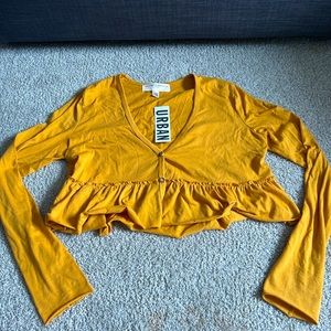 Yellow/ Orange Urban Outfitters Cropped long sleeve top